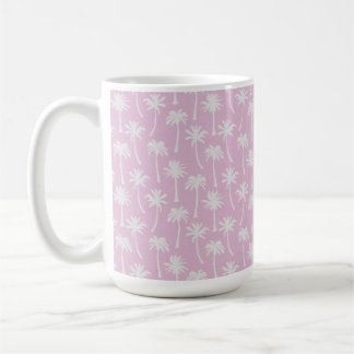 MUG ROSE PASTEL AVEC PALMIERS TROPICAUX D'ÉTÉ BLANCS