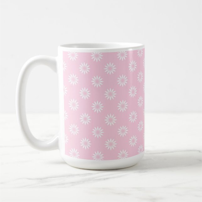 MUG ROSE PASTEL AVEC RANGÉES DE FLEURS BLANCHES (Gauche)