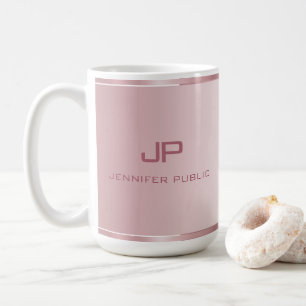 Mug Rose personnalisé Modèle or Monogramme élégant ten