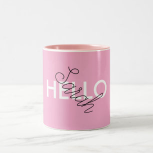 Mug rose personnalisée "Hello" avec personnalisati