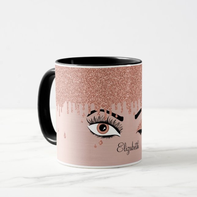 Mug Rose Pink Gold Eyelashes Déchets Nom de la Parties (Devant gauche)