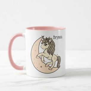 Mug Rose Pivoine Céleste Lune et Étoiles Licorne