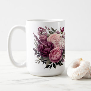 Mug Rose Pivoines Fleur Floral Blanc Rose Violet