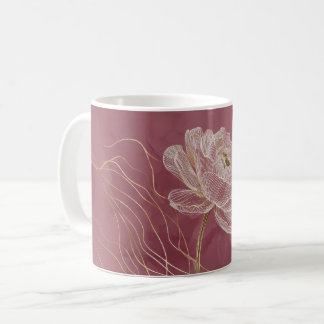Mug Rose Poussiéreuse Or Floral Line Art Élégant