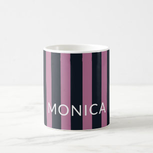 Mug rose rayé   nom personnalisé marine