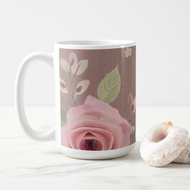Mug Rose rose avec typographie (Avec donut)