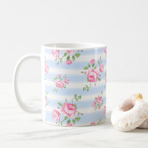 Mug Rose rose classique et rayures Cottage Core 