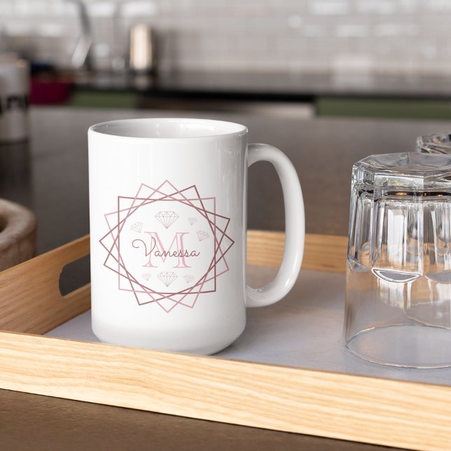 Mug Rose Rose Or Monogramme Girls Diamants géométrique (Créateur téléchargé)