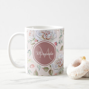 Mug Rose rose pâle Motif avec Monogramme et nom
