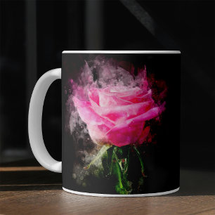 Mug Rose roseau aquarelle sur fond noir