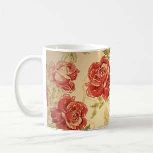 Mug Rose rouge, jaune, imprimé floral antique
