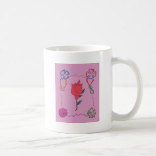 Mug Rose rouge sur rose : Art Floral Frontière Imprime