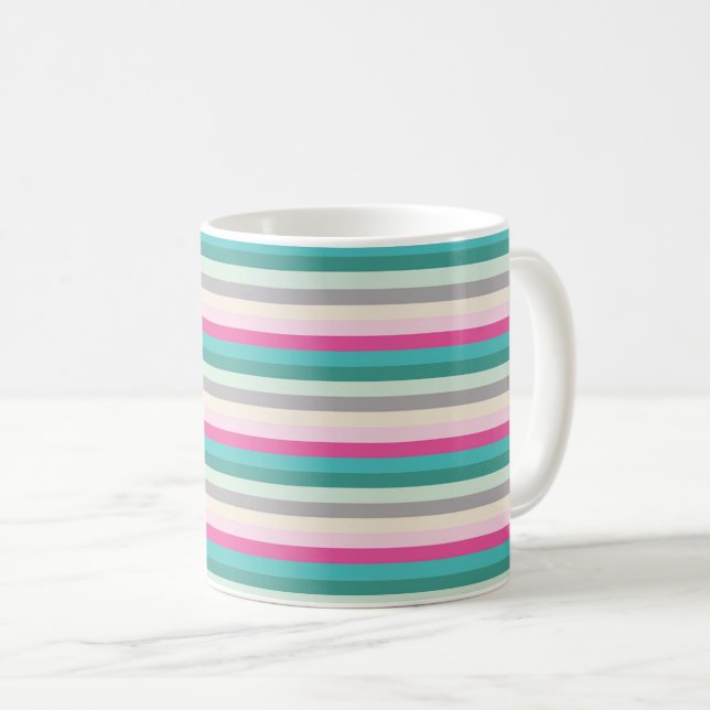Mug Rose sarcelle et rayures grises (Devant droit)
