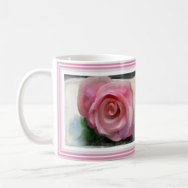 Mug Rose sensible encadré avec la frontière rose et (Gauche)
