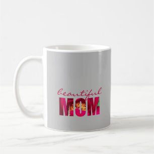 Mug Rose sur gris floral "belle maman" note personnali