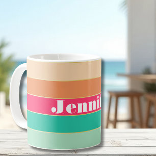 Mug Rose Vert Personnalisé Été BloCS de Couleur Rayure