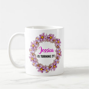 Mug Rose, violet et bleu turning 21 Anniversaire