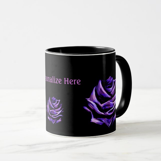 Mug Rose violet sur la bouillie de café noire personna (Devant droit)