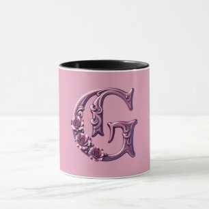 Mug Rosemaling Métallisé Moderne Lettre G, Rose/Violet