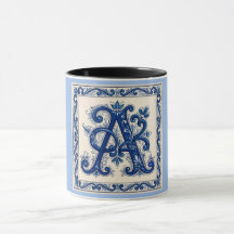 Rosemaling Monogramme Bleu de Prusse