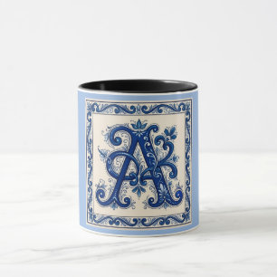 Mug Rosemaling Monogramme Bleu de Prusse