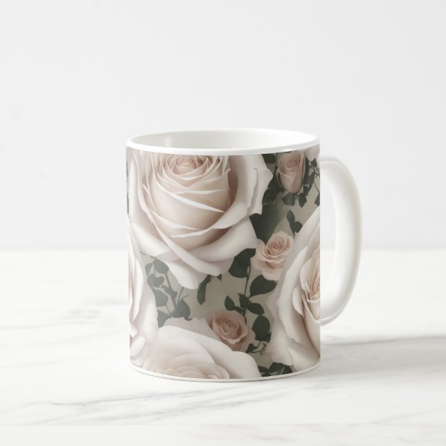 Mug Roses blanches vintages (Devant droit)