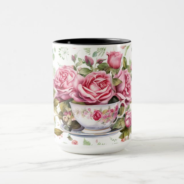 Mug roses chic en aquarelle (Centre)