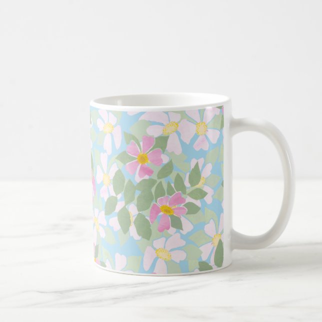 Mug Roses de chien rose et blanc sur Sky Blue (Droite)