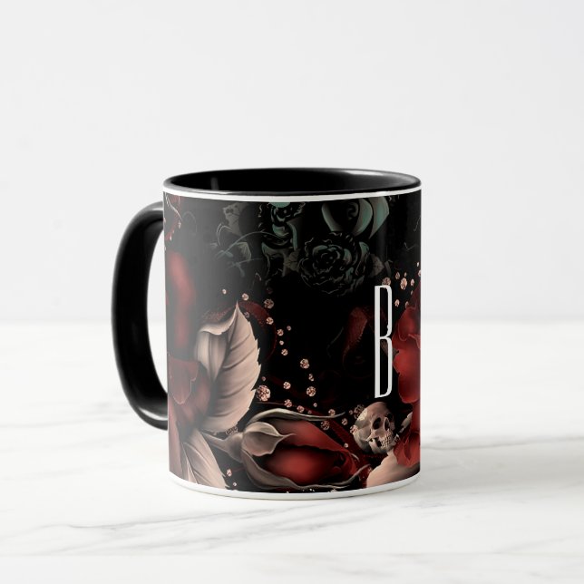 Mug Roses et crâne noir rouge Personnalisé (Devant gauche)
