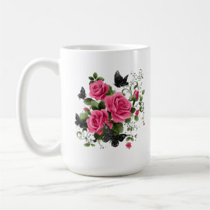 Mug Roses et papillons, motif coloré,