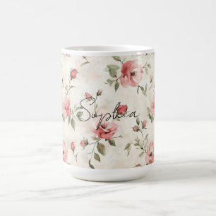 Mug Roses Fleurales Rose Pâle Ivoire  