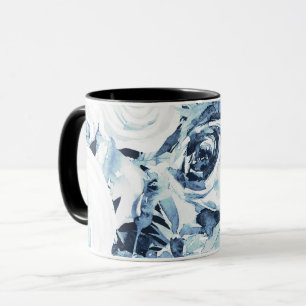Mug Roses Florales Blanches Bleues d'Hiver Vintage Sha