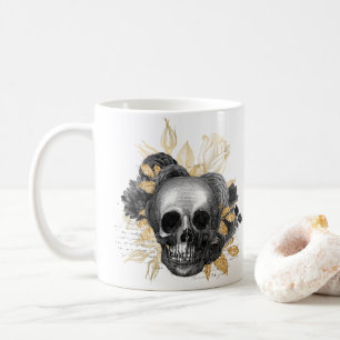 Mug roses noires vintage crâne écriture feuillage faux