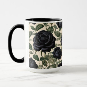 Mug Roses Noirs Et Feuilles Verts,
