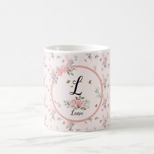 Mug Roses roses élégants aquarelle avec papillons