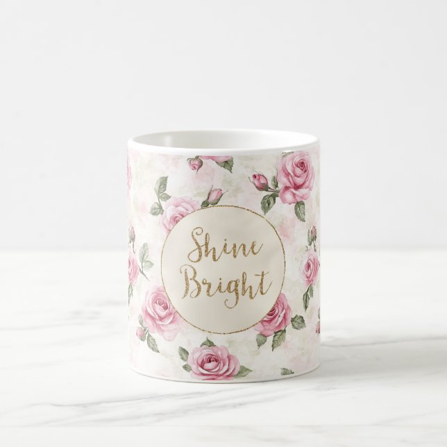 Mug Roses roses rose Parties scintillant or florale br (Centre)