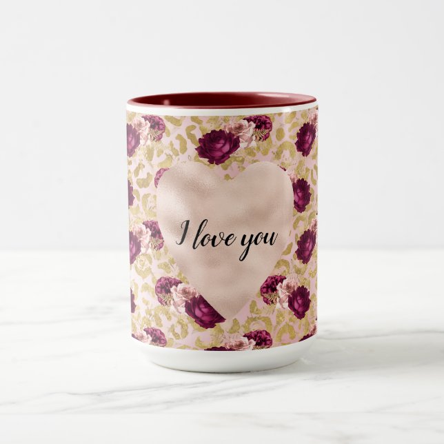 Mug Roses roses roses Empreintes de léopard or Coeur f (Centre)