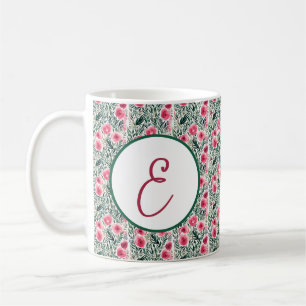 Mug Roses roses roses et rayures blanches monogramme a