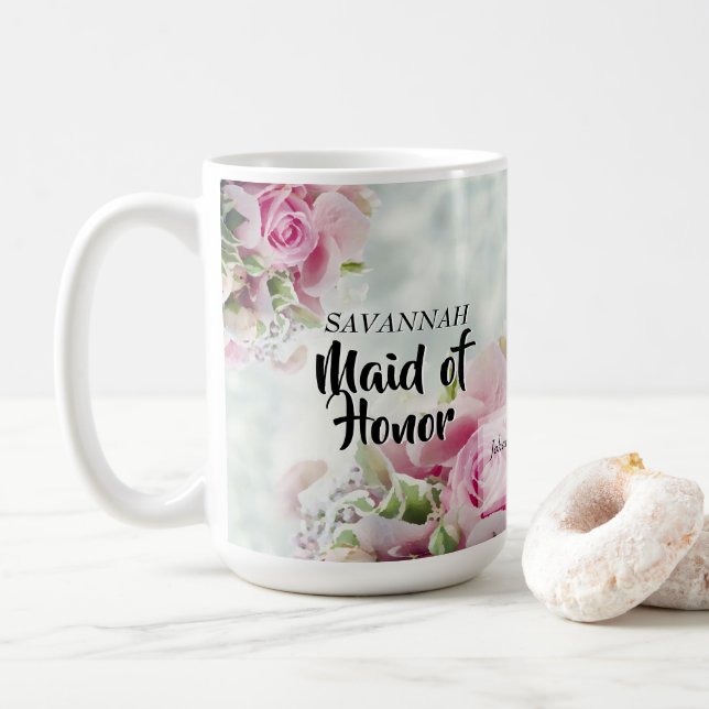 Mug Roses roses roses Floral Maid of Honor Wedding Fav (Avec donut)