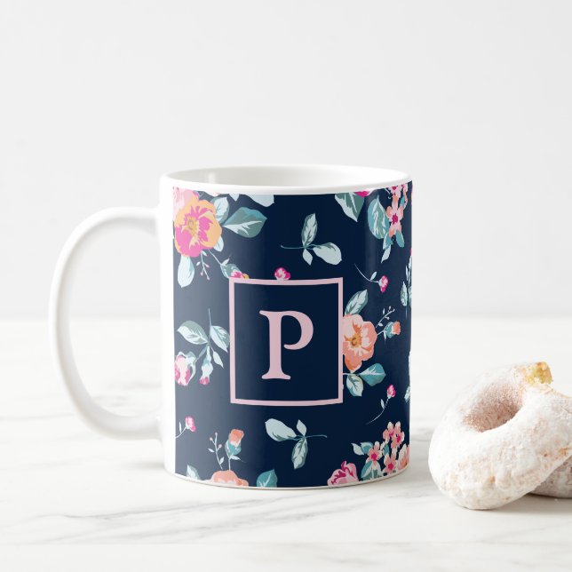 Mug Roses roses roses vives Motif Floral Monogramme (Avec donut)