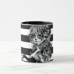Mug Roses rouges et crânes gris noir floral gothique