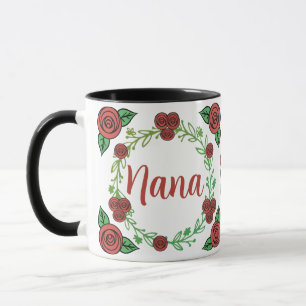 Mug Roses rouges mignonnes Courbe florale Nana