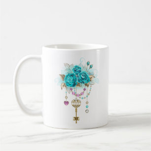Mug Roses turquoise avec touches