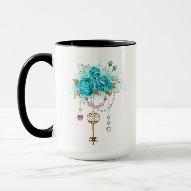 Mug Roses turquoise avec touches (Gauche)
