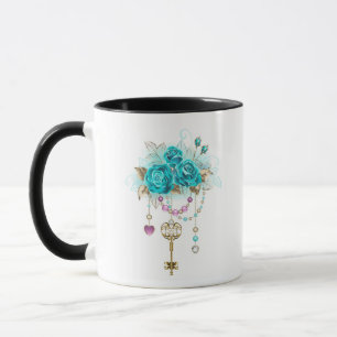 Mug Roses turquoise avec touches