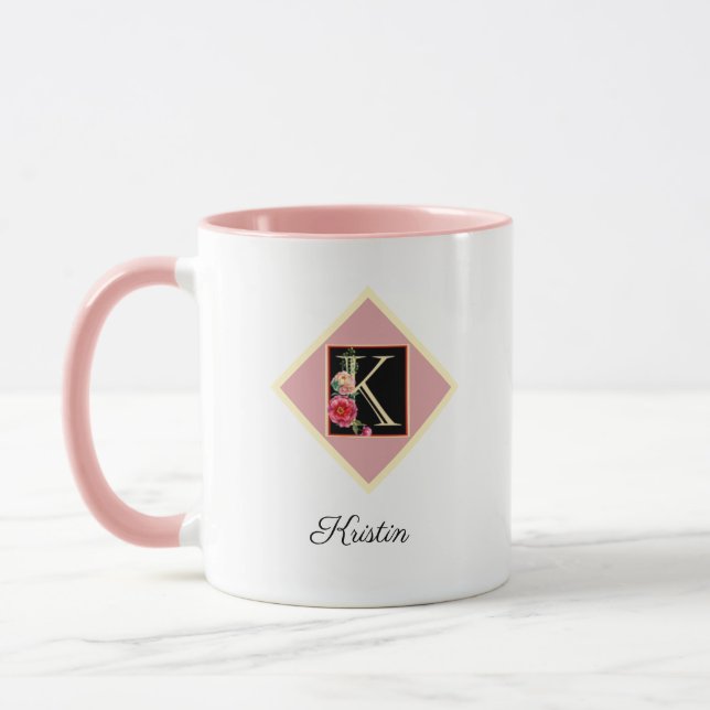 Mug Roses Vintage Personnalisées avec l'initial "K (Gauche)