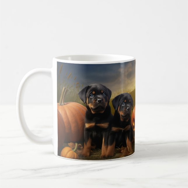 Mug Rottweiler Chiot Automne Citrouille de plaisir (Gauche)