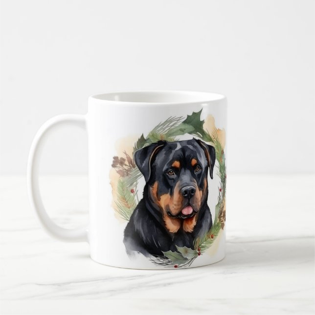 Mug Rottweiler Christmas Wreath Festive Pup (Gauche)
