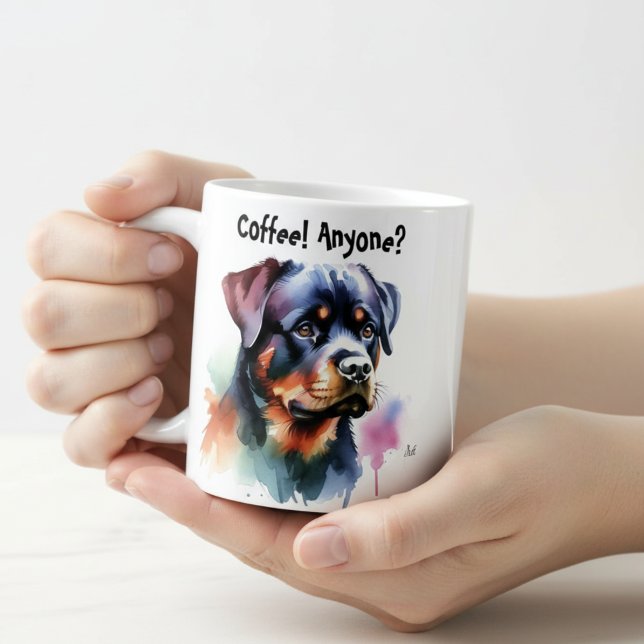 Mug Rottweiler Cute ''Café ! Quelqu'un ? '' (Créateur téléchargé)