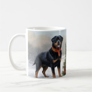 Mug Rottweiler dans la neige à Noël